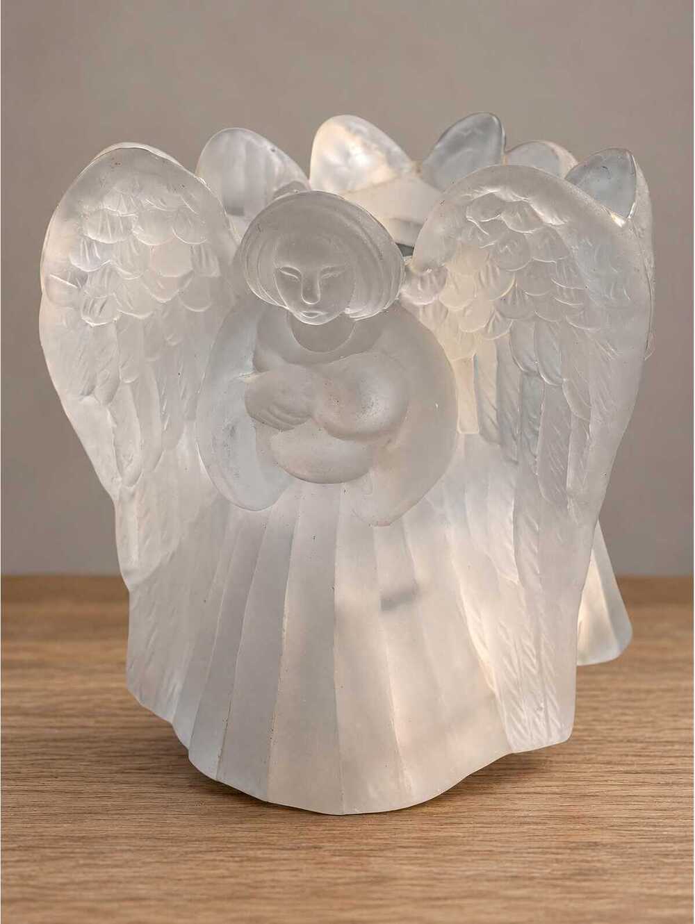 Vintage Frosted Glass Three Angels Votive Candle Holder Taiwan Christmas Decor